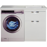 Тумба с раковиной Misty Куба 120 R УТ000005575 с бельевой корзиной Белая, купить, цена, заказать, магазин, доставка, скидка, промокод, купить, цена, заказать, магазин, доставка, скидка, промокод