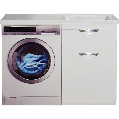 Тумба с раковиной Misty Куба 120 R УТ000005575 с бельевой корзиной Белая