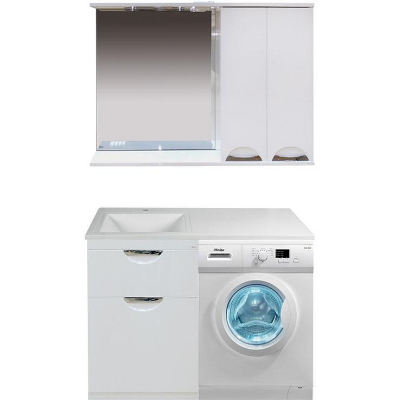 Тумба с раковиной Misty Куба 120 R УТ000005575 с бельевой корзиной Белая