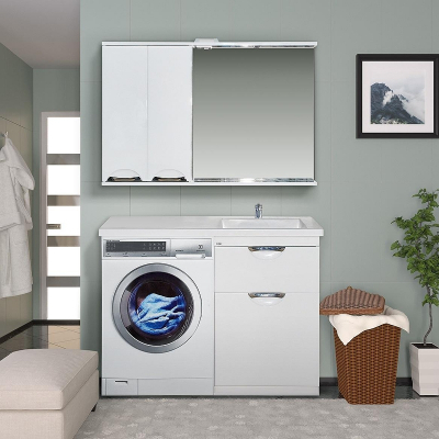 Тумба с раковиной Misty Куба 120 R УТ000005575 с бельевой корзиной Белая