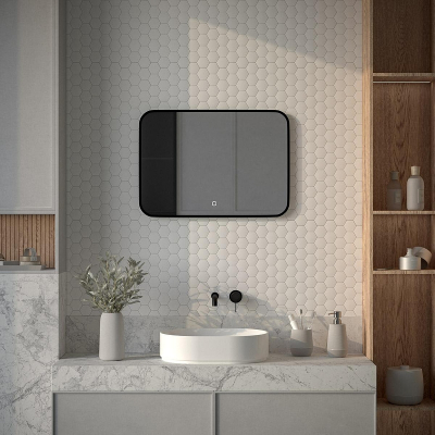 Зеркало Defesto Aura 70х50 DF 2964SH с подсветкой 21W-4500K/Сенсорный выключатель/Нейтральный белый свет/Черная рама