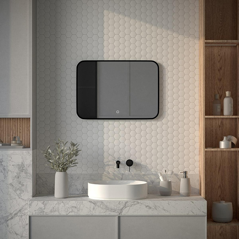 Зеркало Defesto Aura 70х50 DF 2964SH с подсветкой 21W-4500K/Сенсорный выключатель/Нейтральный белый свет/Черная рама, купить, цена, заказать, магазин, доставка, скидка, промокод, купить, цена, заказать, магазин, доставка, скидка, промокод