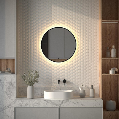 Зеркало Defesto Aura 60х60 DF 2993R с подсветкой 15W-3000K/ИК - выключатель/Теплый белый свет/Черная рама