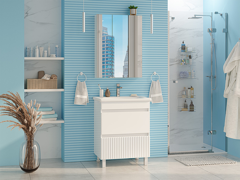 Тумба с раковиной Misty Мира 65 УТ000022681 Белая матовая, купить, цена, заказать, магазин, доставка, скидка, промокод, купить, цена, заказать, магазин, доставка, скидка, промокод