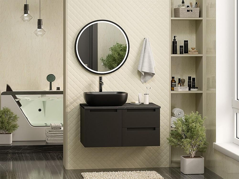 Тумба с раковиной Brevita Cargo 80 УТ000024160 подвесная Черная матовая, купить, цена, заказать, магазин, доставка, скидка, промокод, купить, цена, заказать, магазин, доставка, скидка, промокод