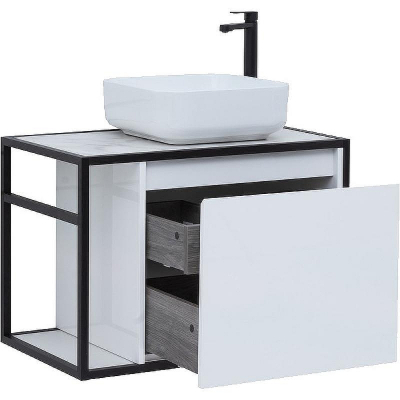 Тумба под раковину Aquanet Nova Lite Loft 75R 261649 подвесная Белый глянец