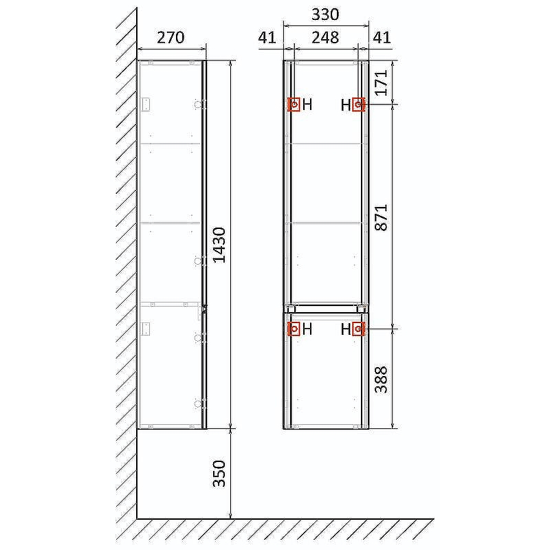 Шкаф пенал Raval Morelle 33 Mrl.04.143/P/A/RL подвесной Антрацит, купить, цена, заказать, магазин, доставка, скидка, промокод, купить, цена, заказать, магазин, доставка, скидка, промокод