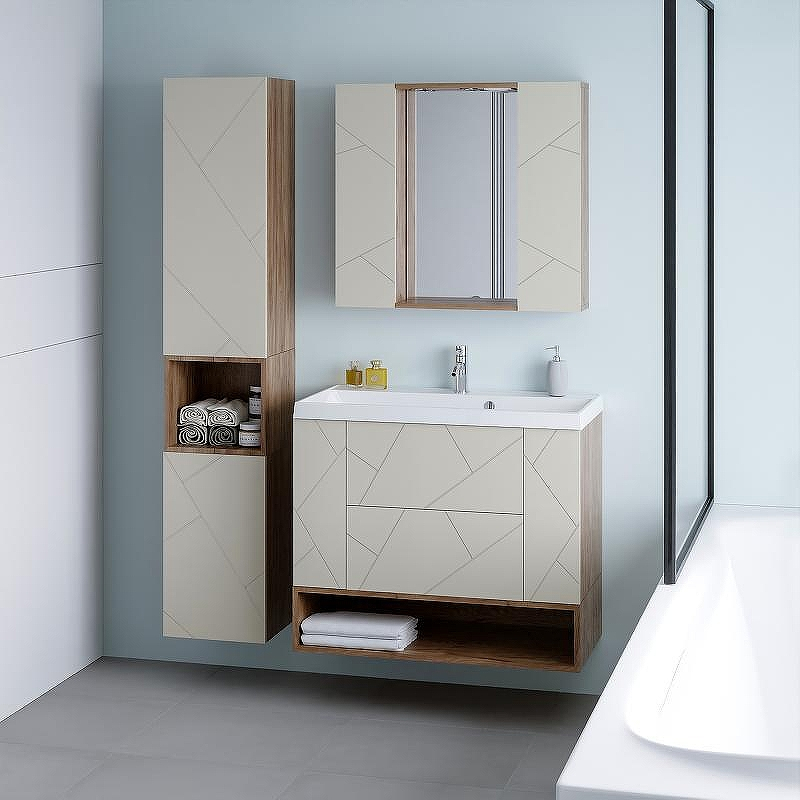 Тумба под раковину Бриклаер Кристалл 90 4627125416958 подвесная Латте Дуб крафт табачный, купить, цена, заказать, магазин, доставка, скидка, промокод, купить, цена, заказать, магазин, доставка, скидка, промокод