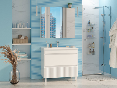 Тумба с раковиной Misty Мира 90 УТ000022789 Белая матовая