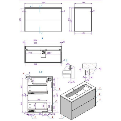 Тумба под раковину La Fenice Simpla Twin 100 FNC-01-SIM-BG-100-2 подвесная Синяя матовая