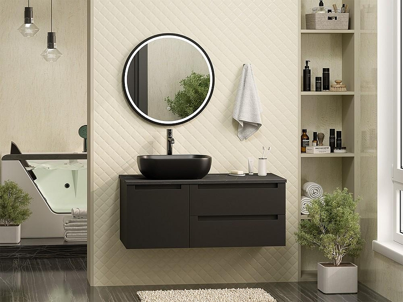 Тумба с раковиной Brevita Cargo 100 УТ000024161 подвесная Черная матовая, купить, цена, заказать, магазин, доставка, скидка, промокод, купить, цена, заказать, магазин, доставка, скидка, промокод