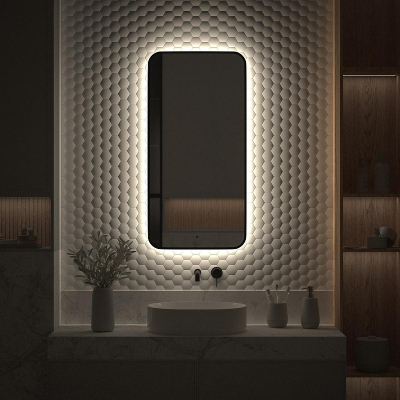 Зеркало Defesto Aura 50х100 DF 2965R с подсветкой 28W-4500K/ИК - выключатель/Нейтральный белый свет/Черная рама