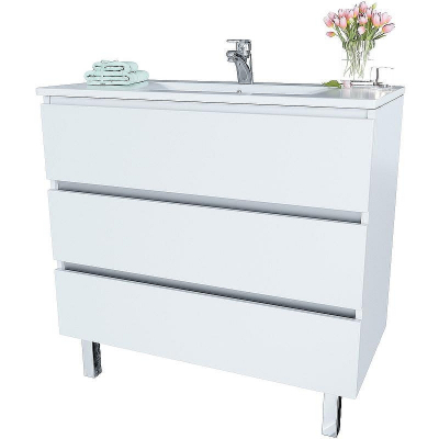 Тумба с раковиной SanVit Кубэ-3 75 kkube3075w Белая глянцевая