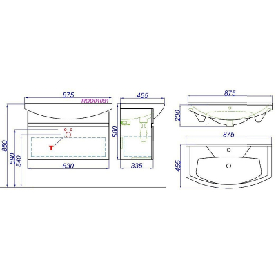 Тумба под раковину Aqwella Rodos 85 ROD01081 подвесная Белая