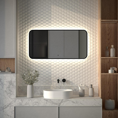 Зеркало Defesto Aura 100х50 DF 2965RH с подсветкой 28W-4500K/ИК - выключатель/Нейтральный белый свет/Черная рама