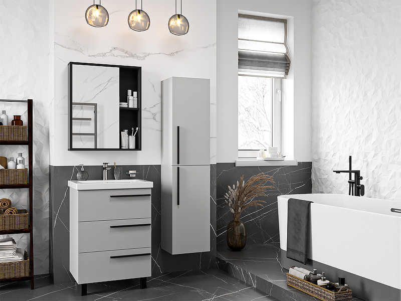 Тумба с раковиной Misty Ненси 60 УТ000015707 Серая матовая, купить, цена, заказать, магазин, доставка, скидка, промокод, купить, цена, заказать, магазин, доставка, скидка, промокод