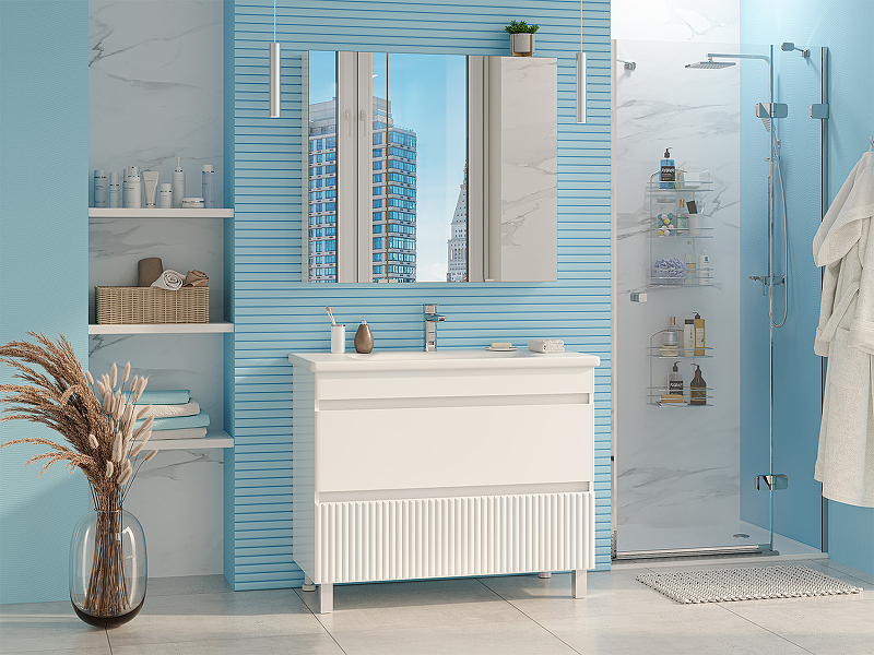 Тумба с раковиной Misty Мира 100 УТ000022791 Белая матовая, купить, цена, заказать, магазин, доставка, скидка, промокод, купить, цена, заказать, магазин, доставка, скидка, промокод