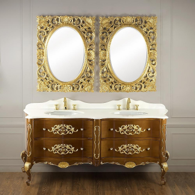 Тумба под раковину Migliore Virginia 193 30924 цвет Орех светлый глянцевый декор золото