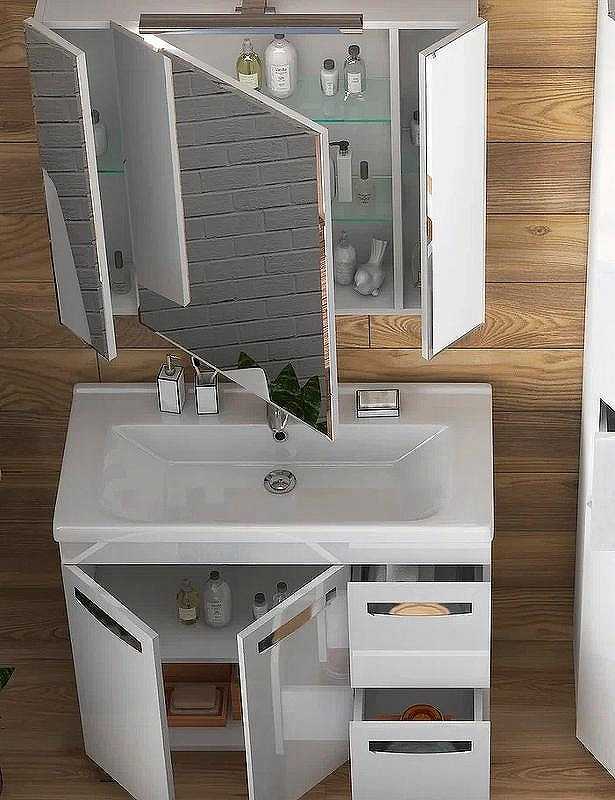 Тумба под раковину Vigo Plaza 80 tn.PLA.MIR.80.2D.2Y Белая, купить, цена, заказать, магазин, доставка, скидка, промокод, купить, цена, заказать, магазин, доставка, скидка, промокод