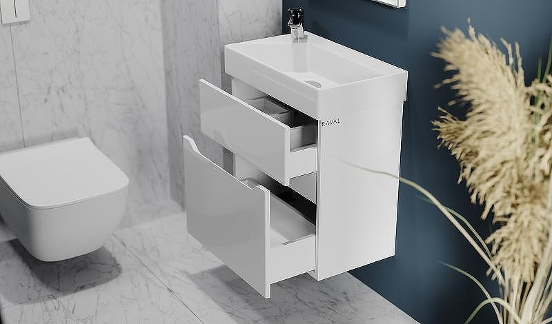 Тумба под раковину Raval Brik 55 Brk.01.55/P/W/RL подвесная Белая, купить, цена, заказать, магазин, доставка, скидка, промокод, купить, цена, заказать, магазин, доставка, скидка, промокод