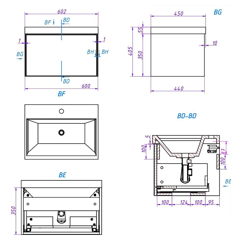 Тумба под раковину La Fenice Simpla 60 FNC-01-SIM-BG-60 подвесная Синяя матовая, купить, цена, заказать, магазин, доставка, скидка, промокод, купить, цена, заказать, магазин, доставка, скидка, промокод
