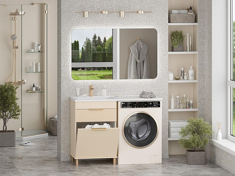 Тумба под раковину Brevita Enfida 120 ENF-07060-031Я с бельевой корзиной Бежевая матовая, купить, цена, заказать, магазин, доставка, скидка, промокод, купить, цена, заказать, магазин, доставка, скидка, промокод