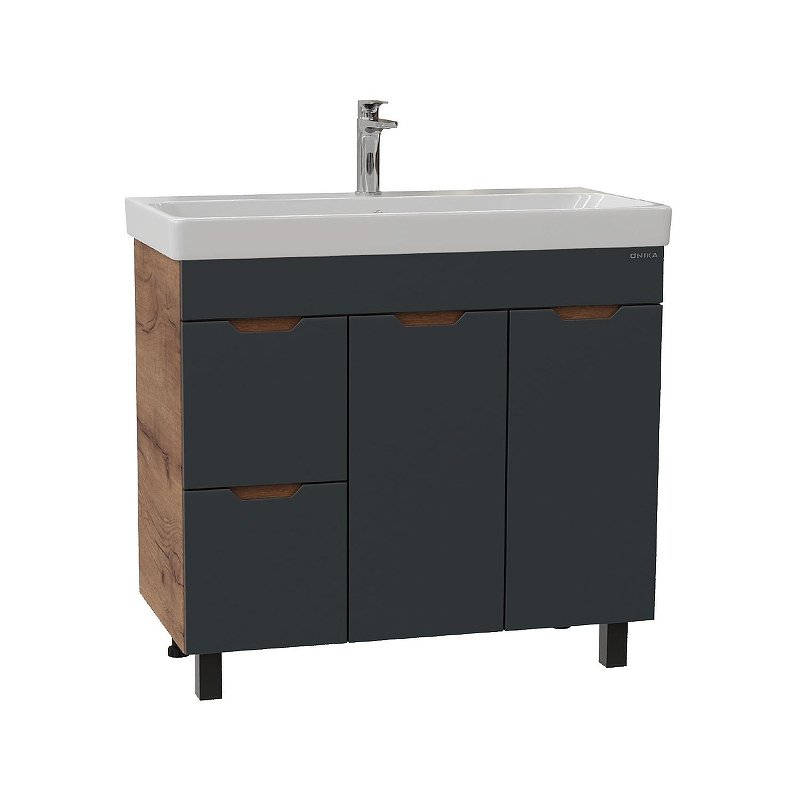 Тумба под раковину Onika Айленд 90 109032 с бельевой корзиной цвет Дуб крафт золотой Графит, купить, цена, заказать, магазин, доставка, скидка, промокод, купить, цена, заказать, магазин, доставка, скидка, промокод