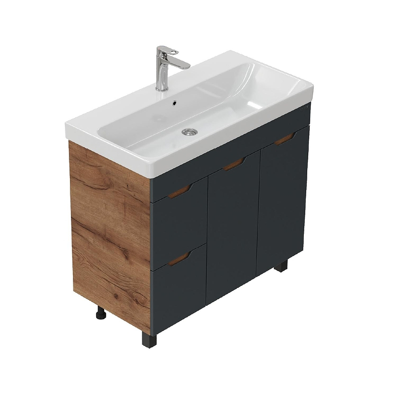 Тумба под раковину Onika Айленд 90 109032 с бельевой корзиной цвет Дуб крафт золотой Графит, купить, цена, заказать, магазин, доставка, скидка, промокод, купить, цена, заказать, магазин, доставка, скидка, промокод