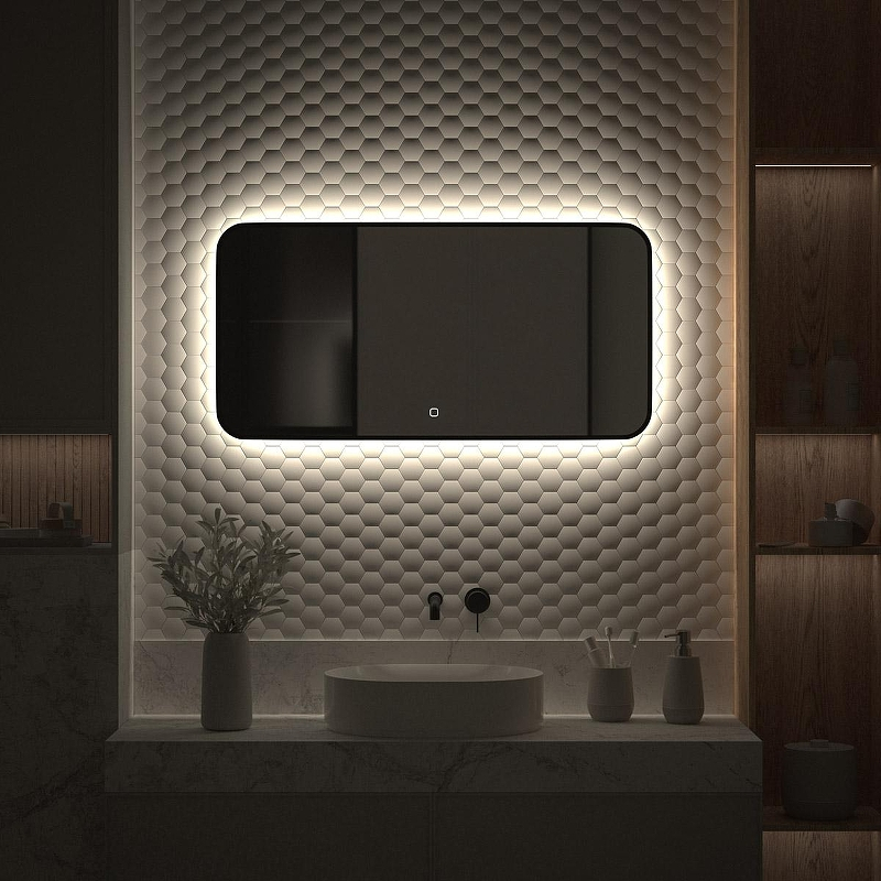 Зеркало Defesto Aura 100х50 DF 2965SH с подсветкой 28W-4500K/Сенсорный выключатель/Нейтральный белый свет/Черная рама, купить, цена, заказать, магазин, доставка, скидка, промокод, купить, цена, заказать, магазин, доставка, скидка, промокод