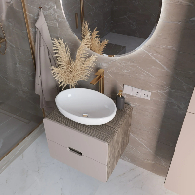 Тумба под раковину 1MarKa Vortex 60П Ц0000033056 подвесная цвет Орех каньон коньяк Латте фактурный