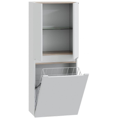 Шкаф пенал СанТа Лондон 60 подвесной с бельевой корзиной Белый