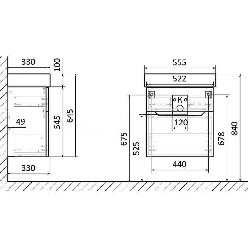 Тумба под раковину Raval Brik 55 Brk.01.55/P/A/RL подвесная Антрацит, купить, цена, заказать, магазин, доставка, скидка, промокод, купить, цена, заказать, магазин, доставка, скидка, промокод
