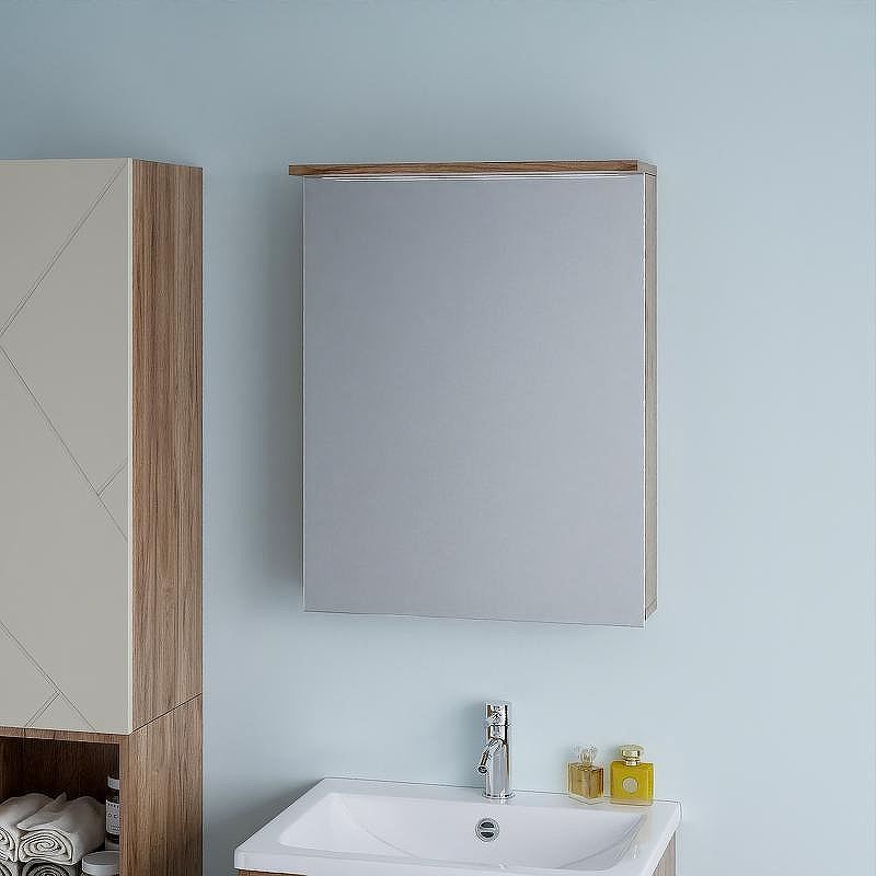 Зеркальный шкаф Бриклаер Кристалл 56 4627125417191 с подсветкой Дуб крафт табачный, купить, цена, заказать, магазин, доставка, скидка, промокод, купить, цена, заказать, магазин, доставка, скидка, промокод