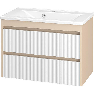 Тумба с раковиной Brevita Balaton 80 УТ000023724 подвесная Белая матовая Бежевая матовая