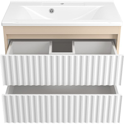 Тумба с раковиной Brevita Balaton 80 УТ000023724 подвесная Белая матовая Бежевая матовая