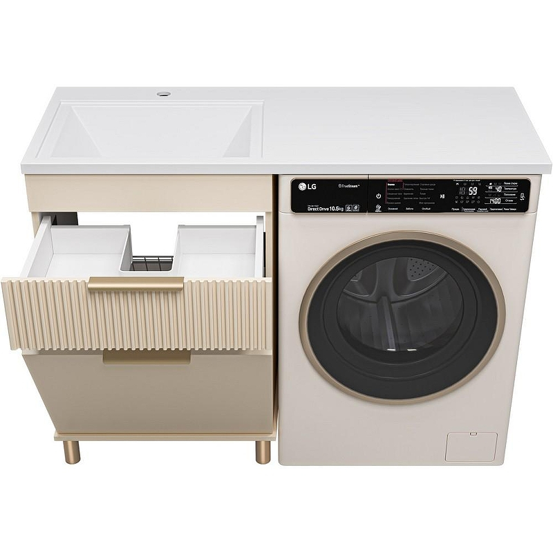 Тумба с раковиной Brevita Enfida 120 L УТ000024650 с бельевой корзиной Бежевая матовая, купить, цена, заказать, магазин, доставка, скидка, промокод, купить, цена, заказать, магазин, доставка, скидка, промокод