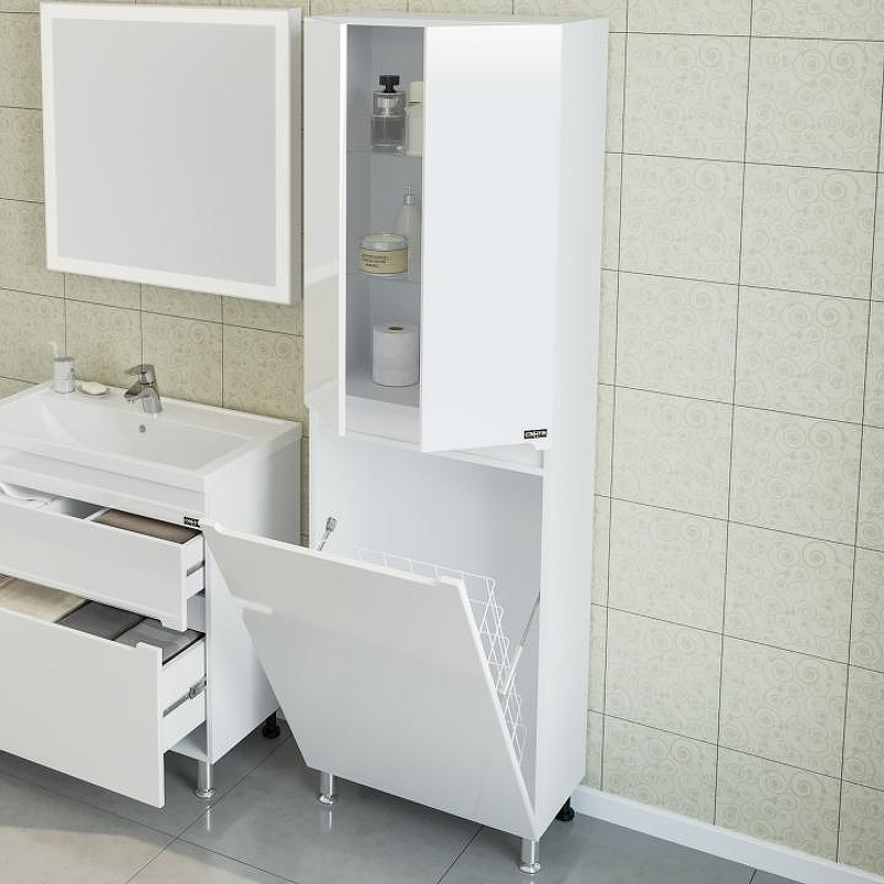 Шкаф пенал СанТа Лондон 60 с бельевой корзиной Белый, купить, цена, заказать, магазин, доставка, скидка, промокод, купить, цена, заказать, магазин, доставка, скидка, промокод