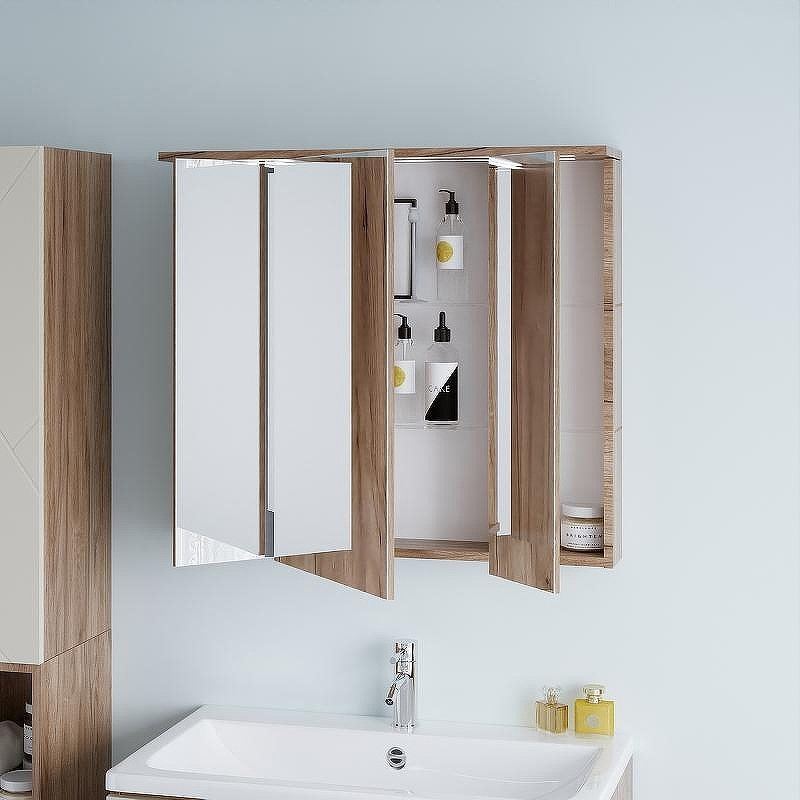 Зеркальный шкаф Бриклаер Кристалл 75 4627125417207 с подсветкой Дуб крафт табачный, купить, цена, заказать, магазин, доставка, скидка, промокод, купить, цена, заказать, магазин, доставка, скидка, промокод