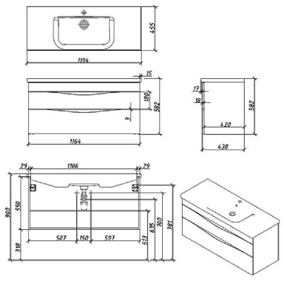 Тумба под раковину Caprigo Lento 120 36216-SF028 подвесная Серая матовая