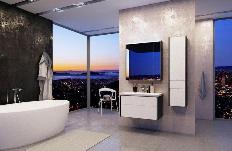 Зеркальный шкаф Roca Ronda 70 ZRU9302969 с подсветкой Белый глянец Антрацит, купить, цена, заказать, магазин, доставка, скидка, промокод, купить, цена, заказать, магазин, доставка, скидка, промокод