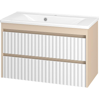 Тумба с раковиной Brevita Balaton 90 УТ000023725 подвесная Белая матовая Бежевая матовая