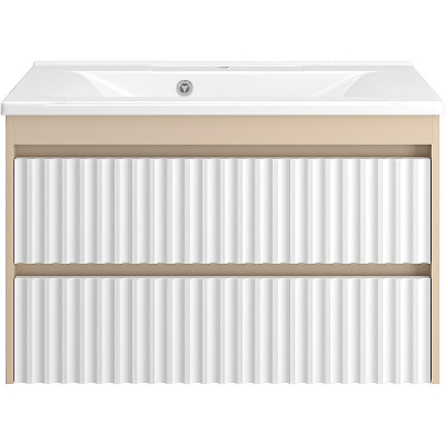 Тумба с раковиной Brevita Balaton 90 УТ000023725 подвесная Белая матовая Бежевая матовая