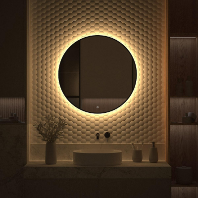 Зеркало Defesto Aura 80х80 DF 2995S с подсветкой 25W-3000K/Сенсорный выключатель/Теплый белый свет/Черная рама