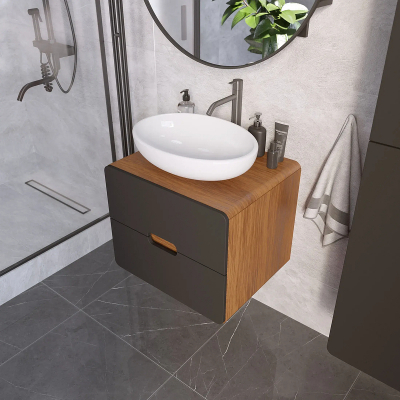 Тумба под раковину 1MarKa Vortex 60П Ц0000033058 подвесная цвет Орех ноче тортона Монолит найт