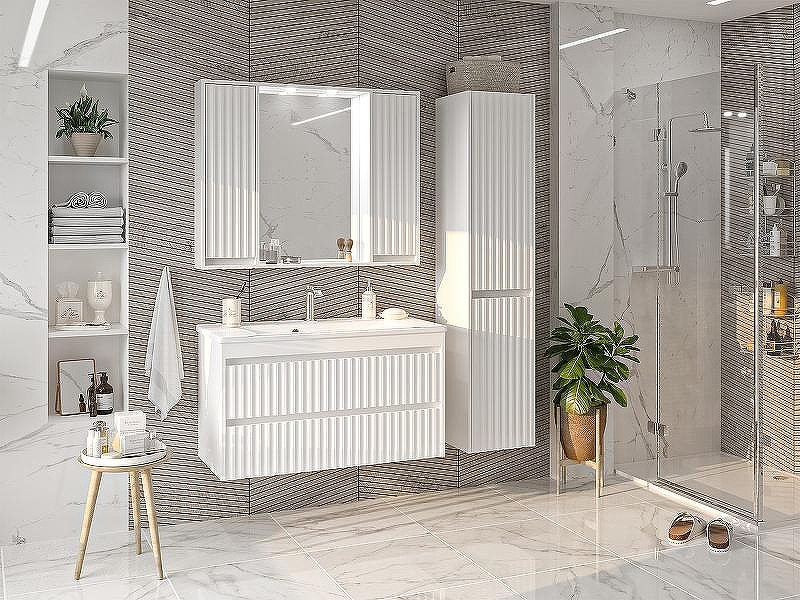 Зеркало со шкафом Brevita Balaton 100 BAL-04100-01-011 с подсветкой Белое матовое, купить, цена, заказать, магазин, доставка, скидка, промокод, купить, цена, заказать, магазин, доставка, скидка, промокод