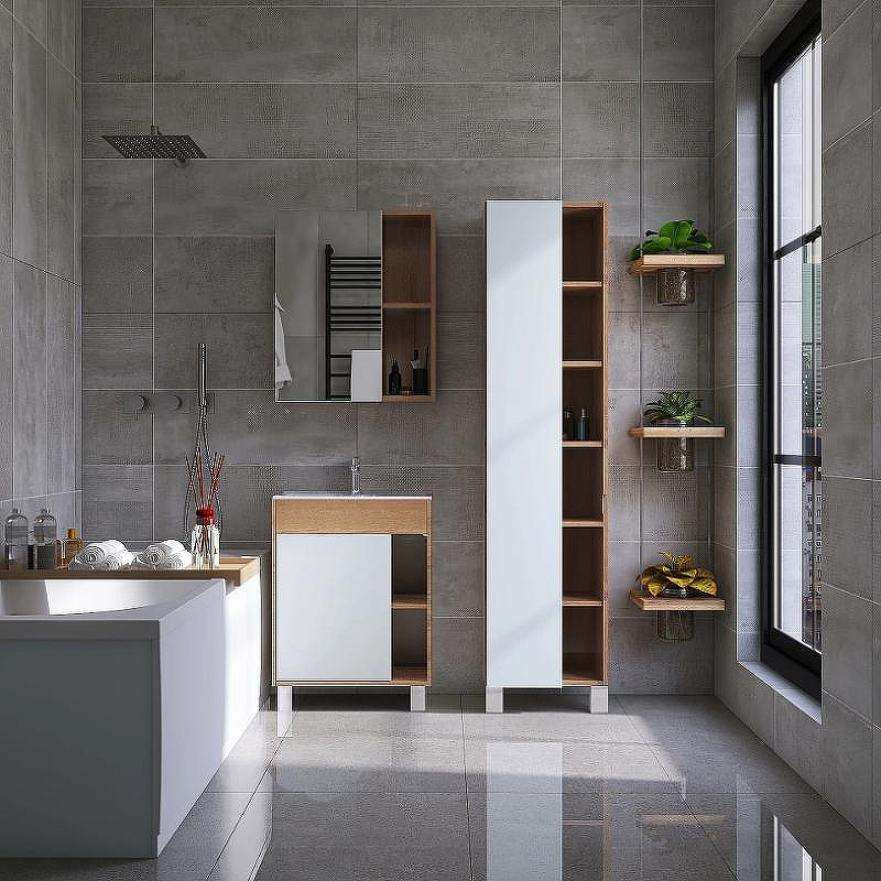 Шкаф пенал VIANT Бостон 45 VBOS450-PEN Белый Дуб Вотан, купить, цена, заказать, магазин, доставка, скидка, промокод, купить, цена, заказать, магазин, доставка, скидка, промокод