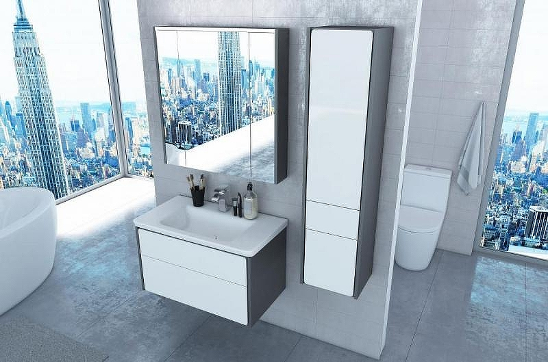 Зеркальный шкаф Roca Ronda 80 ZRU9302970 с подсветкой Белый глянец Антрацит, купить, цена, заказать, магазин, доставка, скидка, промокод, купить, цена, заказать, магазин, доставка, скидка, промокод