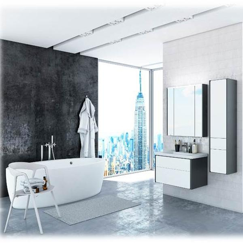 Зеркальный шкаф Roca Ronda 80 ZRU9302970 с подсветкой Белый глянец Антрацит, купить, цена, заказать, магазин, доставка, скидка, промокод, купить, цена, заказать, магазин, доставка, скидка, промокод