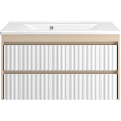 Тумба с раковиной Brevita Balaton 100 УТ000023726 подвесная Белая матовая Бежевая матовая