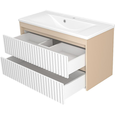 Тумба с раковиной Brevita Balaton 100 УТ000023726 подвесная Белая матовая Бежевая матовая